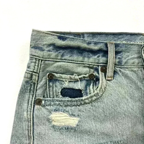 American Eagle ButtonFly Highrise Bleach Fade Distress Fray Denim Shorts Size 00 - Picture 3 of 15